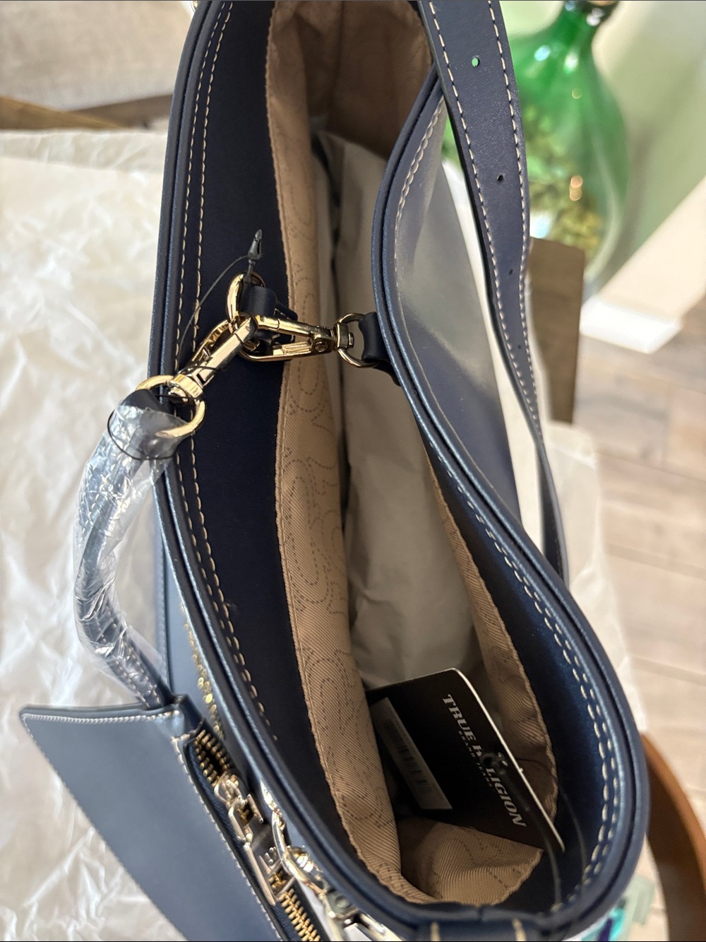 True Religion Faux Navy Leather Charm Shoulder Bag - Picture 10 of 13